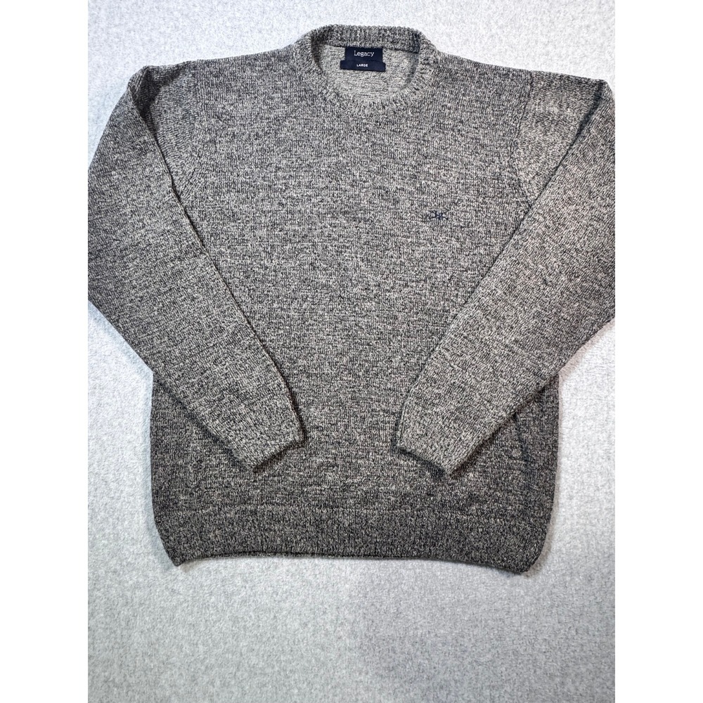 Legacy Mens Grey Marl 100% Wool Crewneck Sweater Large Made in Argentina